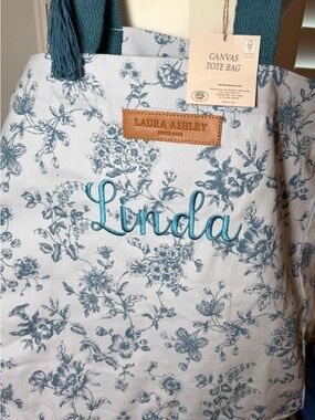 NWT personalized name with bow Laura Ashley Teal Floral Canvas Bag